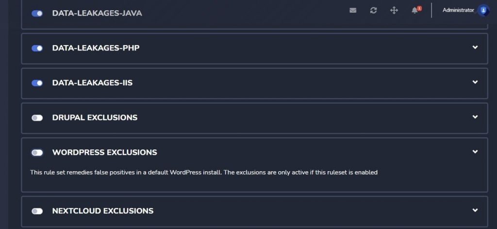 STEP 3: Enable the WORDPRESS exclusions tab. Once you have enabled it, your WordPress page is secured.