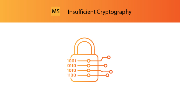 M5-Insufficient Cryptography OWASP Mobile Top 10: M5 - It's difficult to understand why this issue is still so high on the priority list, given the widespread use of cryptographic algorithms like SHA-1 and MD4/5 and general understanding of the need of encryption.