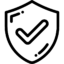 Shield with a bold checkmark, symbolizing security or verification